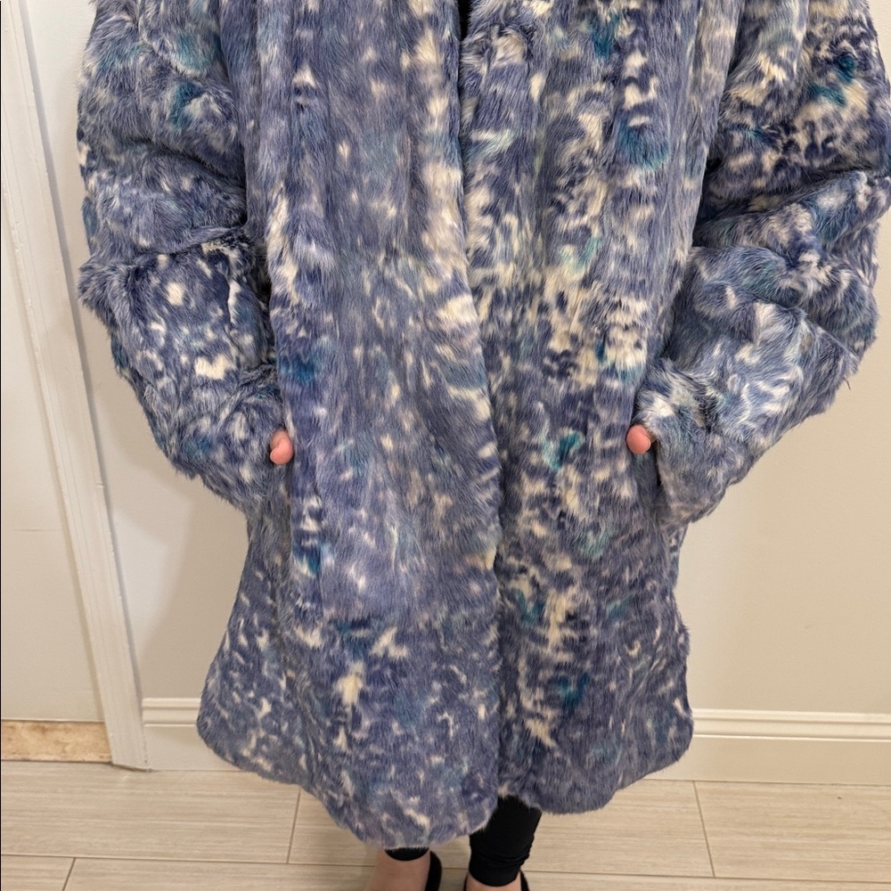 Women's Blue Real Rabbit Fur Coat - Picture 9 of 14